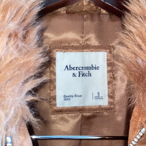 Abercrombie & Fitch Faux Fur Coat Brown Size Small With Collar - Picture 7 of 8